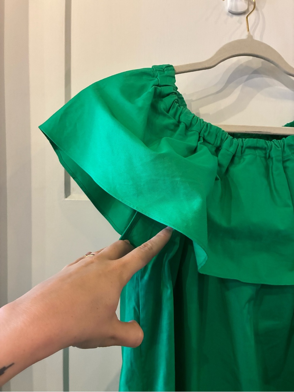 Off-Shoulder Ruffle Mini Dress - Green - Picture 2 of 3